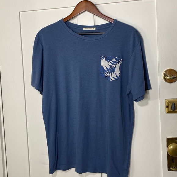 Marine Layer Other - Marine Layer Blue Gray Micro Stripe Short Sleeve Pocket Tee Palm Print